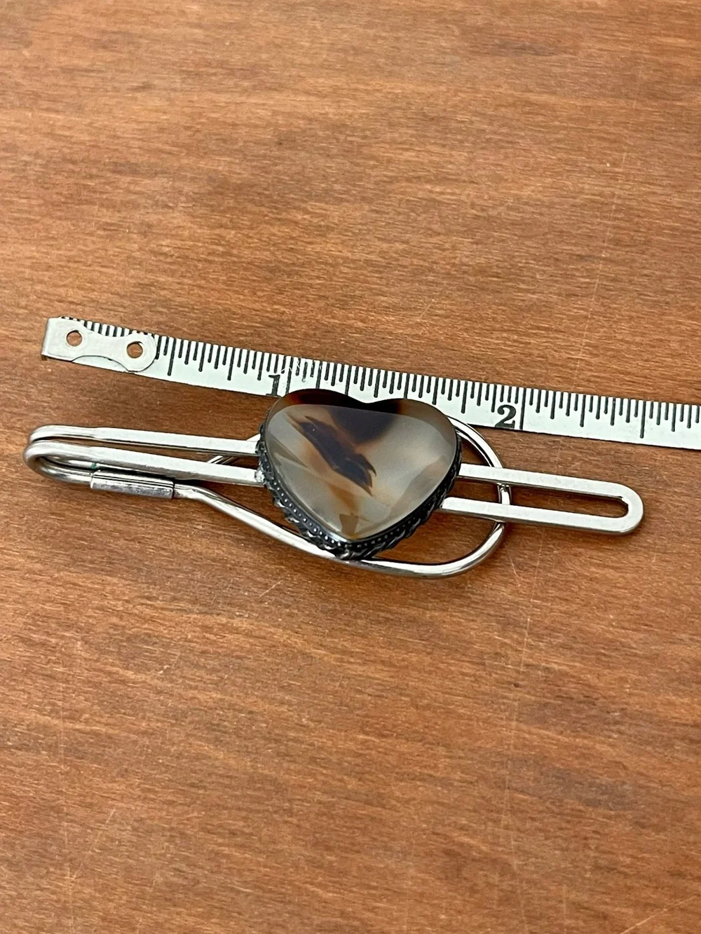 Vintage Western Tie Bar/Clip - Heart Shaped Agate Silver